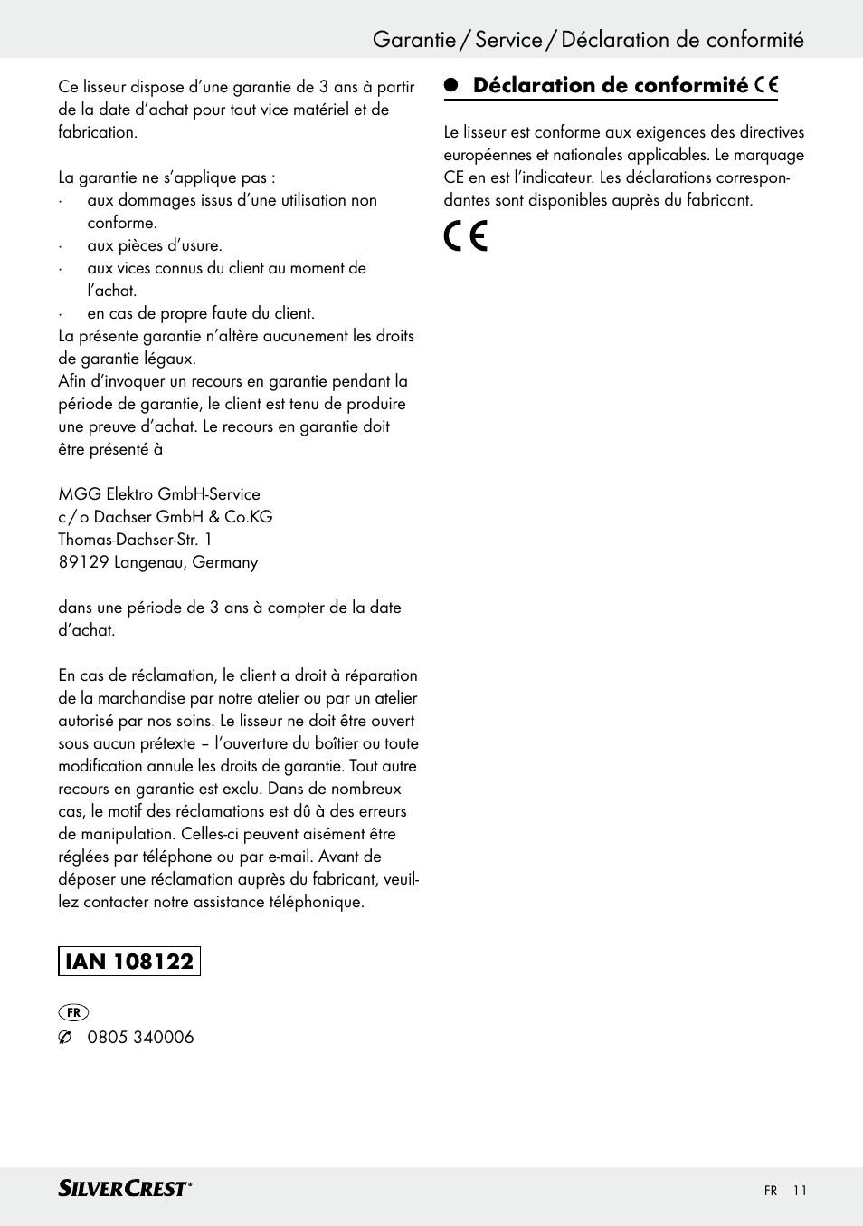 Garantie / service / déclaration de conformité, Déclaration de conformité | Silvercrest SHG 35 A1 User Manual | Page 11 / 29