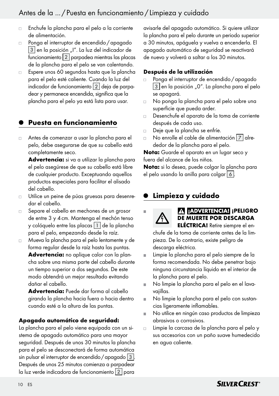 Puesta en funcionamiento, Limpieza y cuidado | Silvercrest SHG 35 A1 User Manual | Page 10 / 45