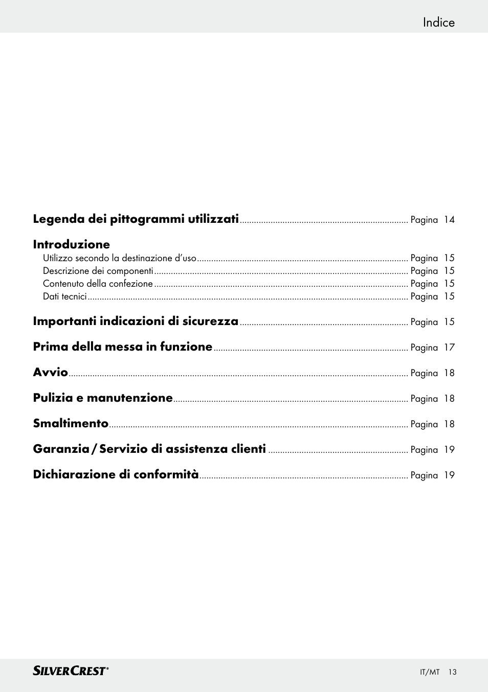 Indice | Silvercrest SHG 35 A1 User Manual | Page 13 / 45
