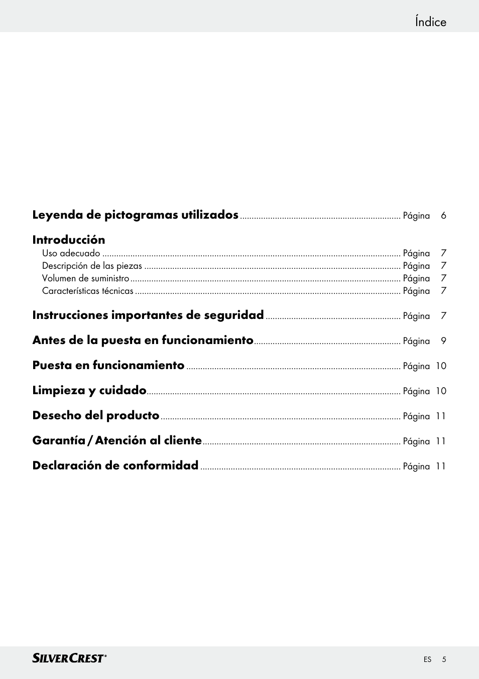 Índice | Silvercrest SHG 35 A1 User Manual | Page 5 / 45