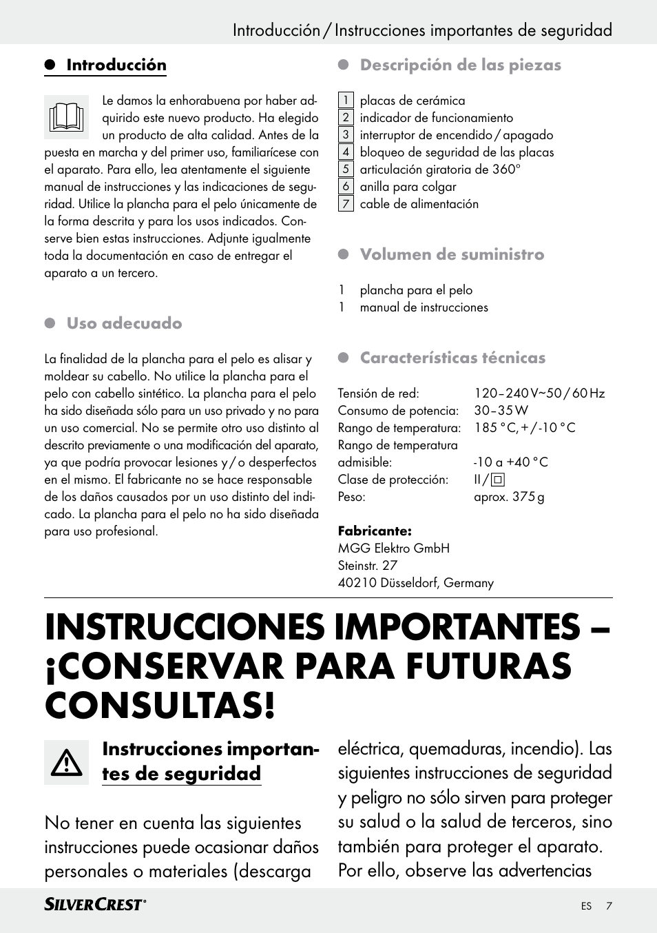 Silvercrest SHG 35 A1 User Manual | Page 7 / 45