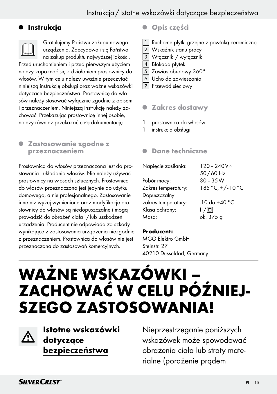 Silvercrest SHG 35 A1 User Manual | Page 15 / 53