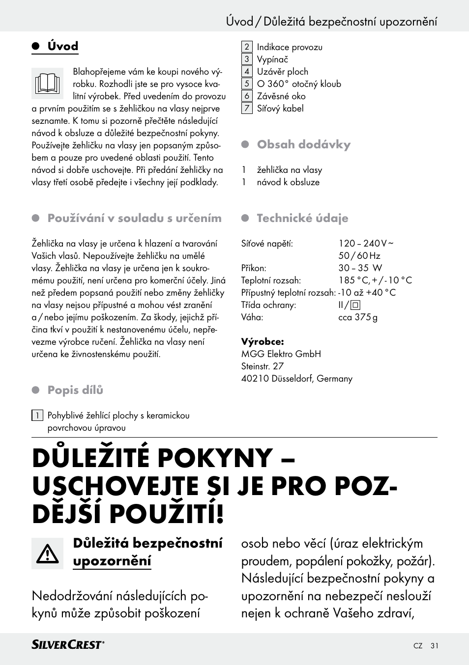 Úvod / důležitá bezpečnostní upozornění | Silvercrest SHG 35 A1 User Manual | Page 31 / 53