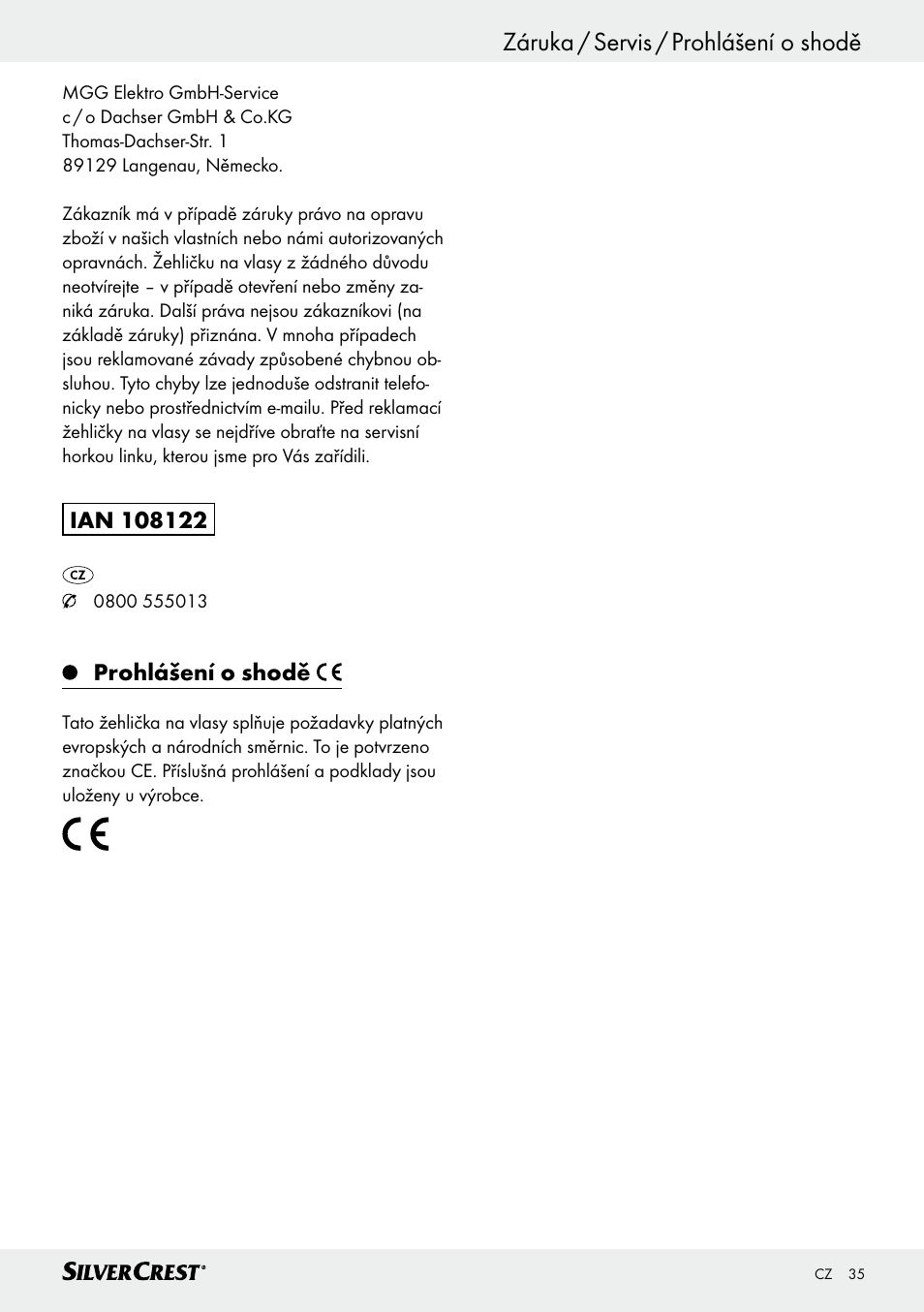 Záruka / servis / prohlášení o shodě, Prohlášení o shodě | Silvercrest SHG 35 A1 User Manual | Page 35 / 53