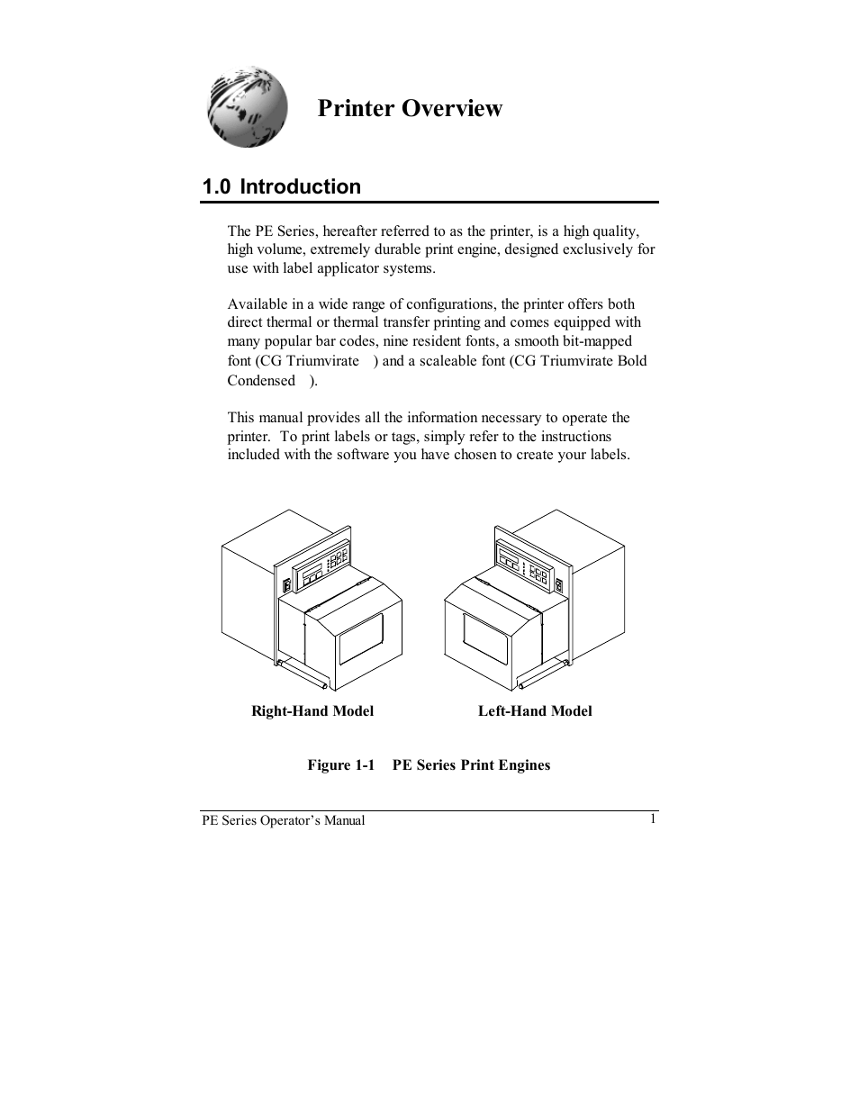 Printer overview, 0 introduction | Datamax PE User Manual | Page 11 / 100