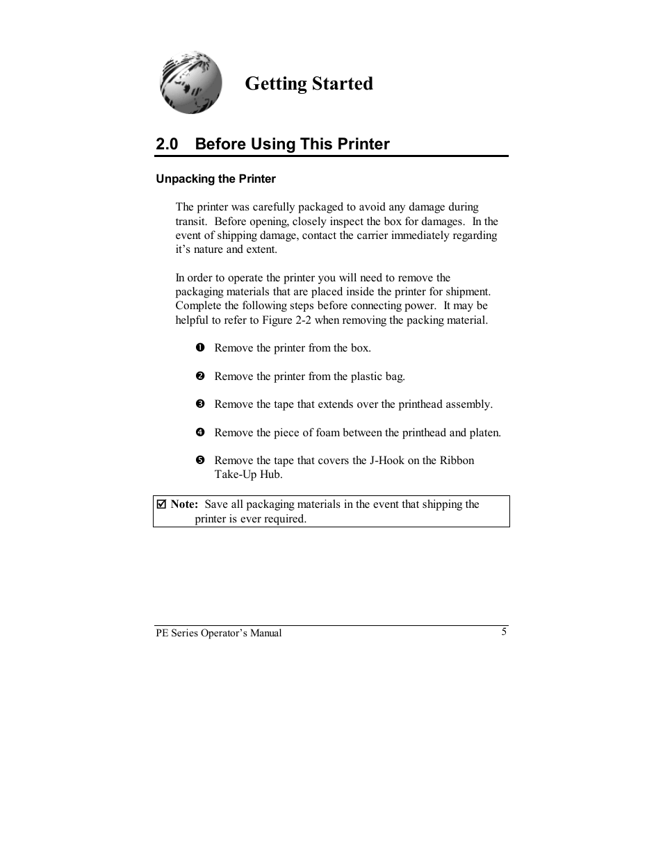 Getting started, 0 before using this printer | Datamax PE User Manual | Page 15 / 100