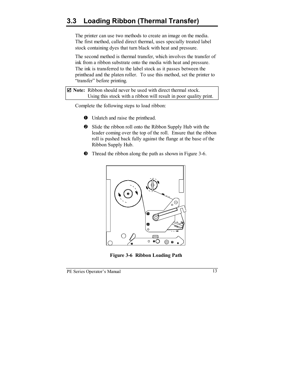 3 loading ribbon (thermal transfer) | Datamax PE User Manual | Page 23 / 100