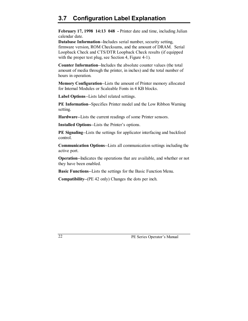 7 configuration label explanation | Datamax PE User Manual | Page 32 / 100