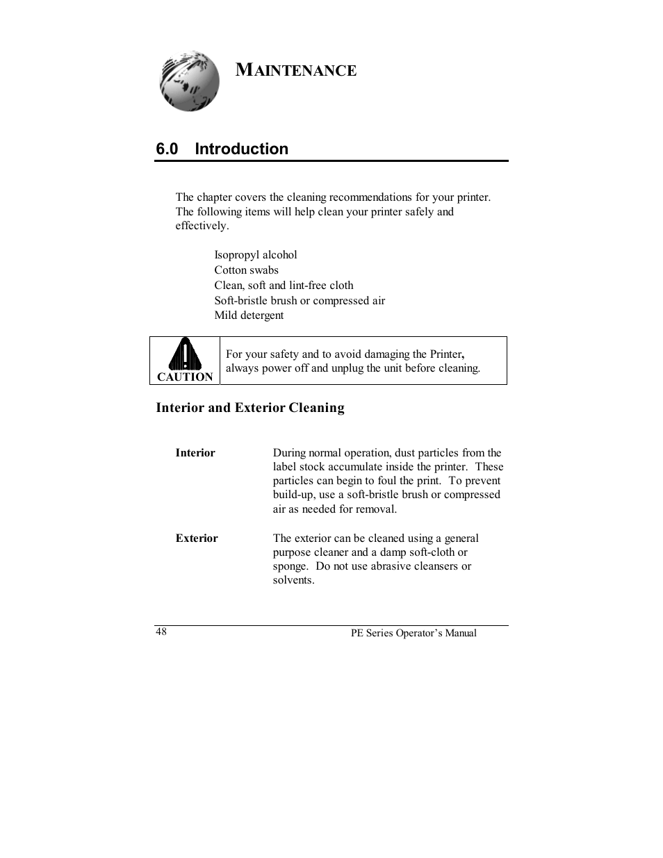 0 introduction, Aintenance | Datamax PE User Manual | Page 58 / 100