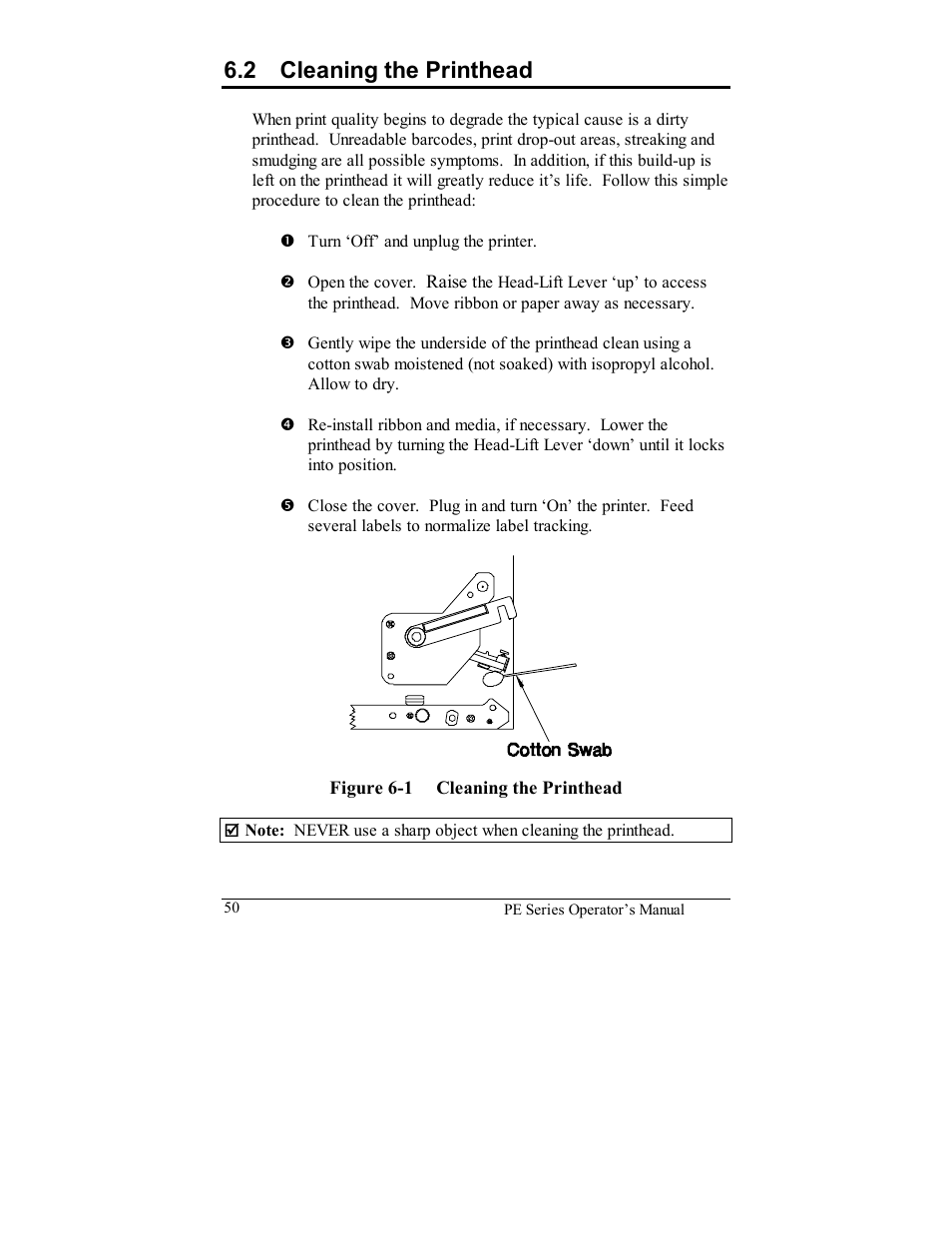2 cleaning the printhead | Datamax PE User Manual | Page 60 / 100