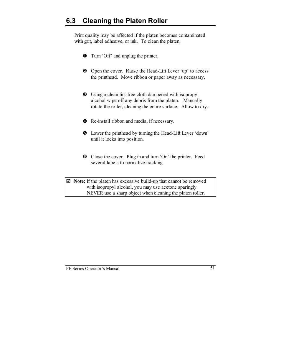 3 cleaning the platen roller | Datamax PE User Manual | Page 61 / 100