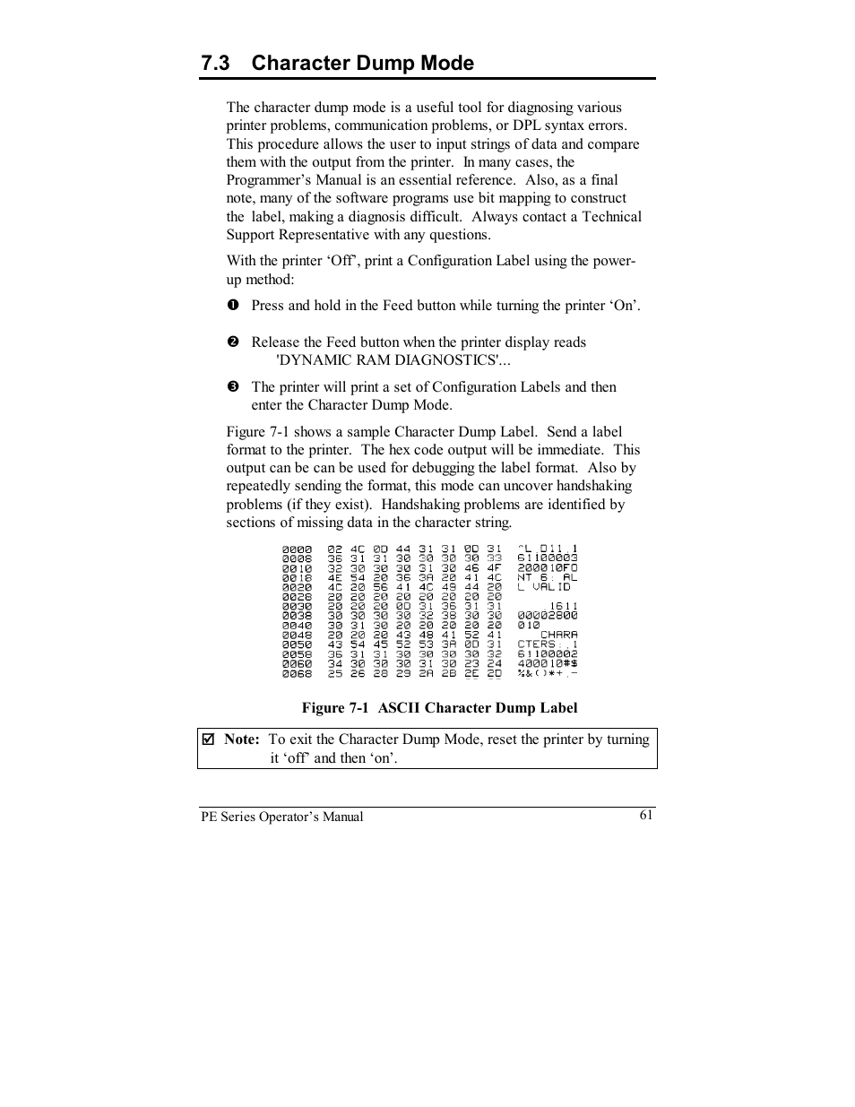 3 character dump mode | Datamax PE User Manual | Page 71 / 100
