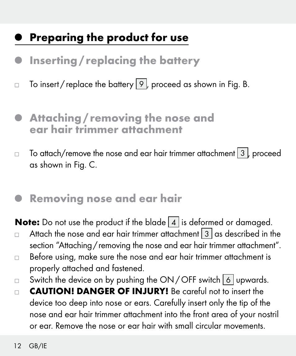 Removing nose and ear hair | Silvercrest Z31437 User Manual | Page 12 / 91