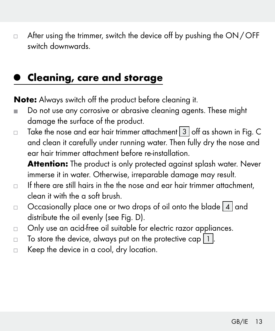 Cleaning, care and storage | Silvercrest Z31437 User Manual | Page 13 / 91