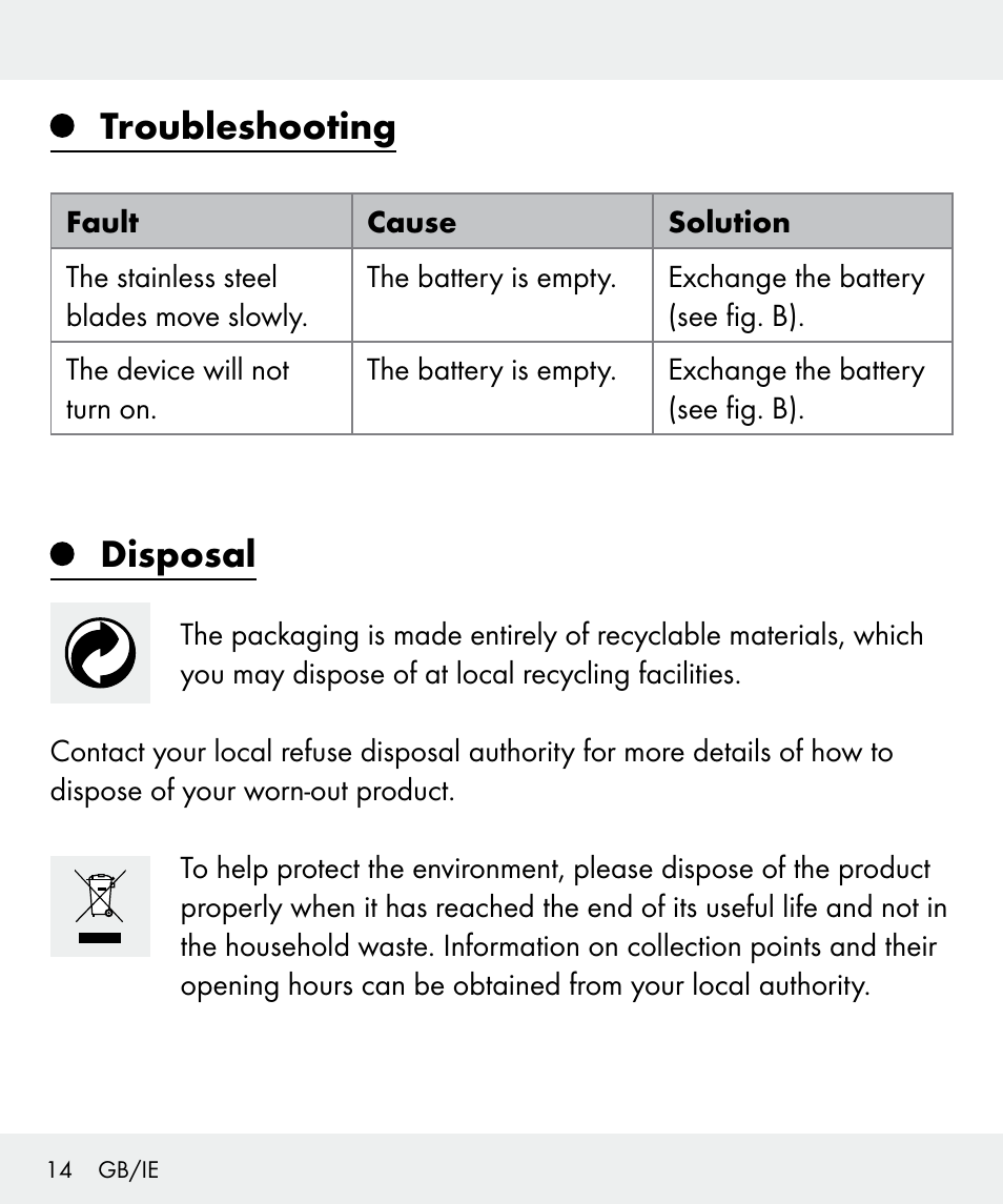 Troubleshooting, Disposal | Silvercrest Z31437 User Manual | Page 14 / 91