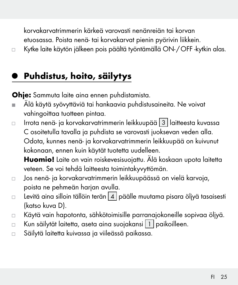 Puhdistus, hoito, säilytys | Silvercrest Z31437 User Manual | Page 25 / 91