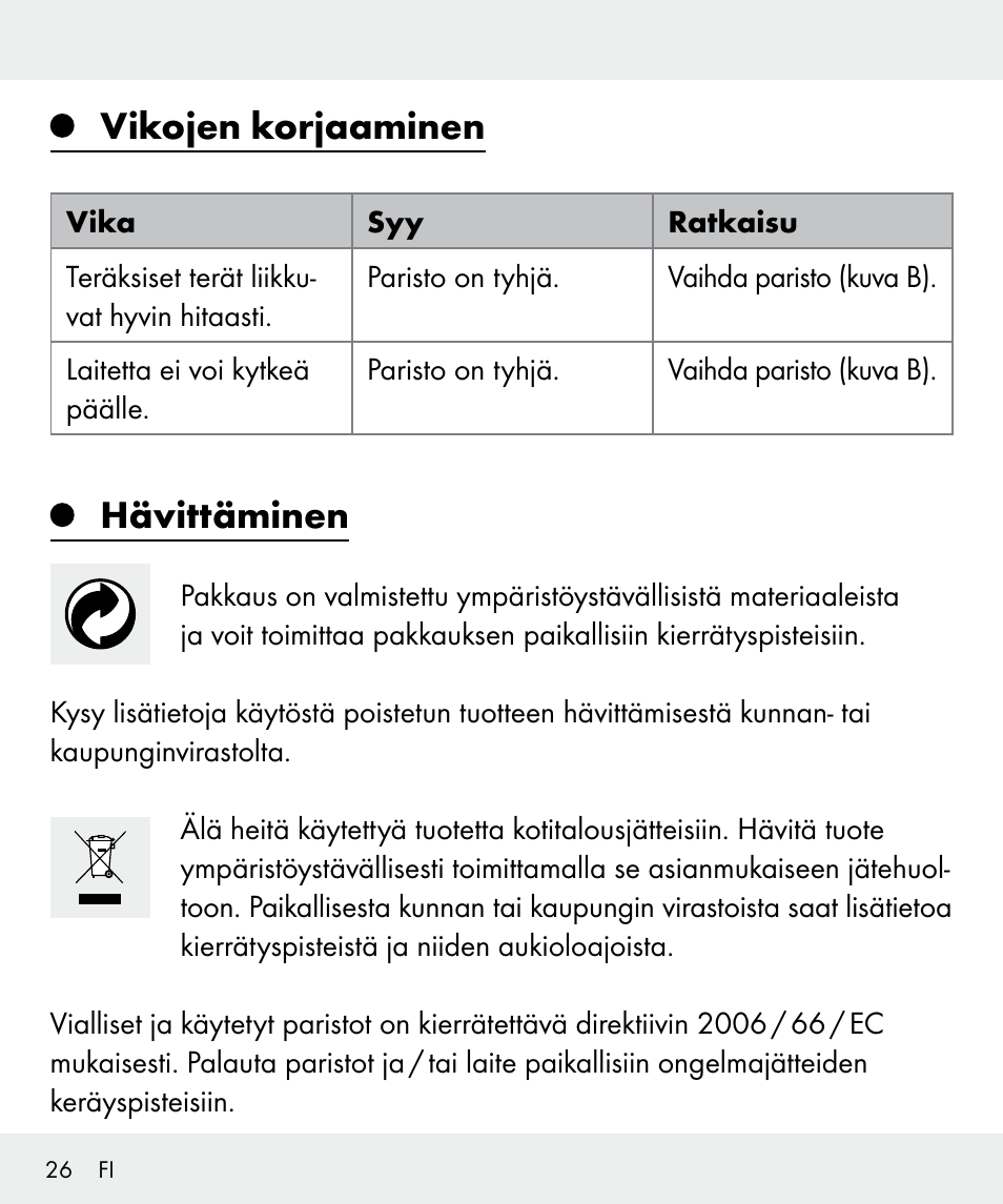 Vikojen korjaaminen, Hävittäminen | Silvercrest Z31437 User Manual | Page 26 / 91