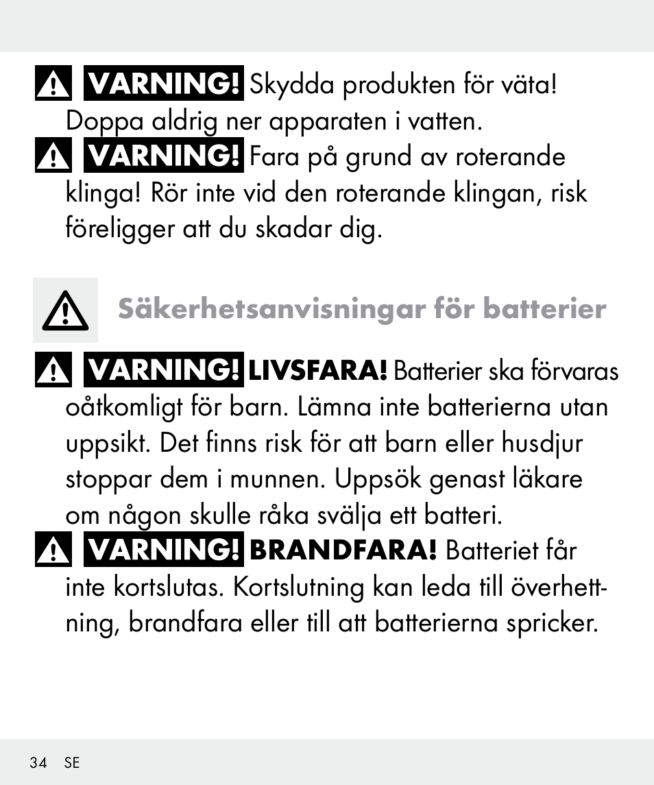 Livsfara | Silvercrest Z31437 User Manual | Page 34 / 91