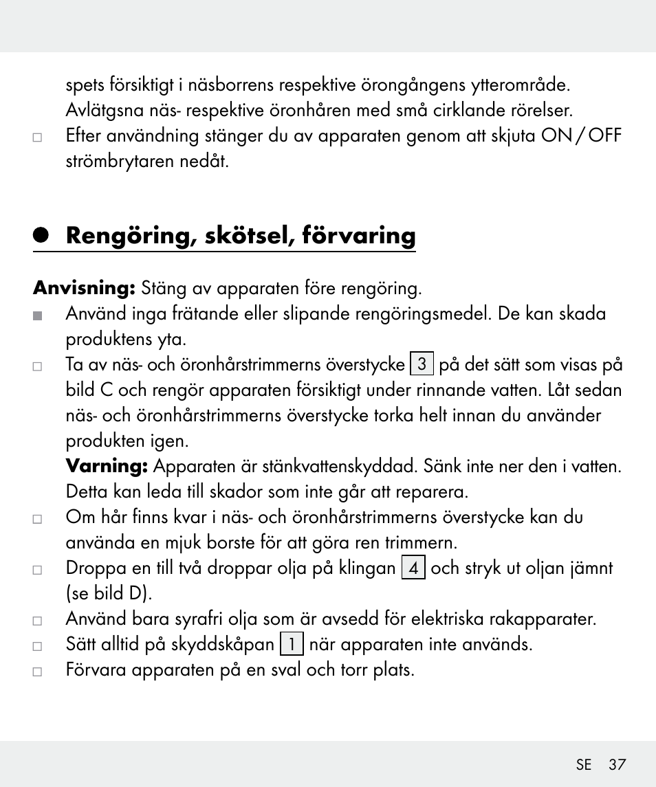 Rengöring, skötsel, förvaring | Silvercrest Z31437 User Manual | Page 37 / 91