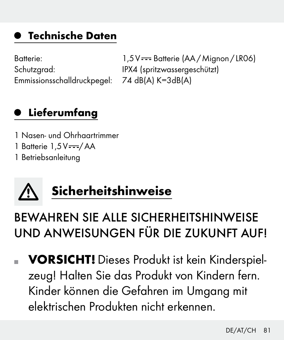 Vorsicht | Silvercrest Z31437 User Manual | Page 81 / 91