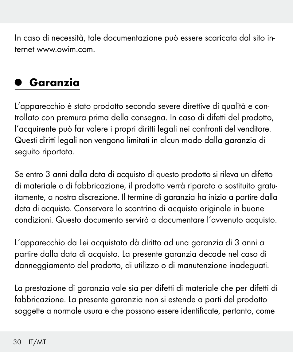 Garanzia | Silvercrest Z31437 User Manual | Page 30 / 69
