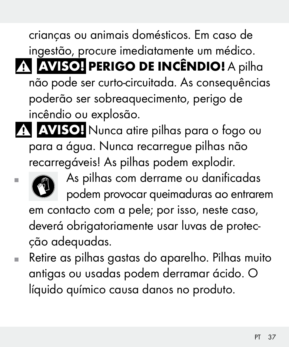 Perigo de incêndio | Silvercrest Z31437 User Manual | Page 37 / 69