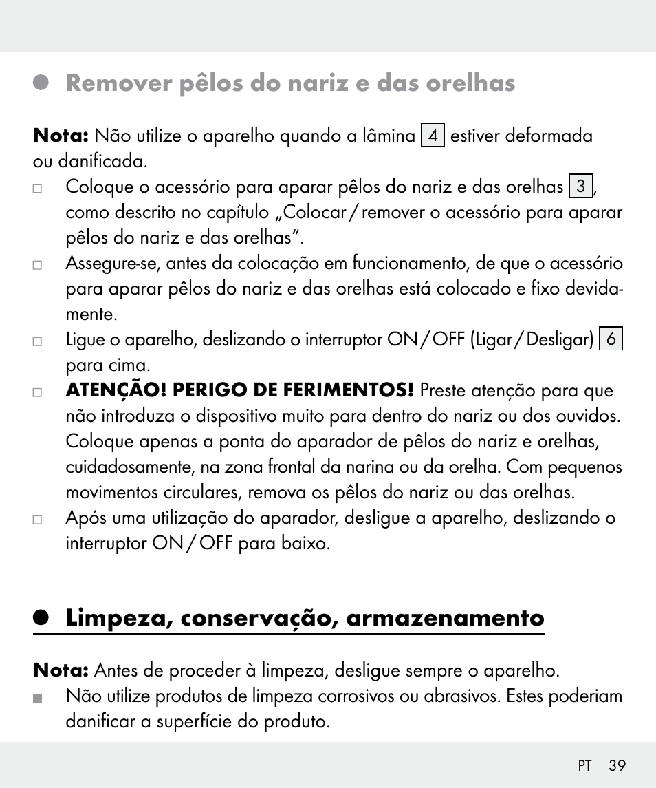 Remover pêlos do nariz e das orelhas, Limpeza, conservação, armazenamento | Silvercrest Z31437 User Manual | Page 39 / 69