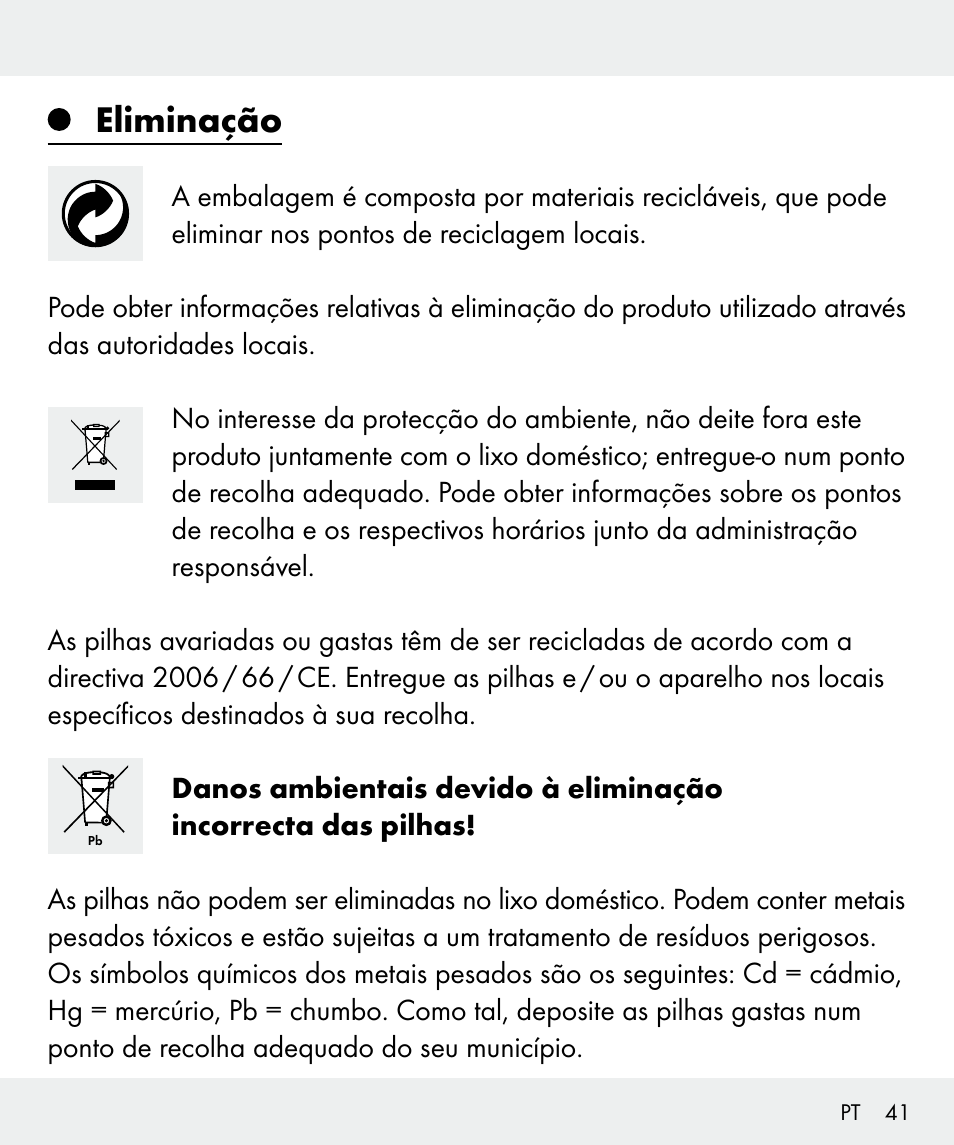 Eliminação | Silvercrest Z31437 User Manual | Page 41 / 69