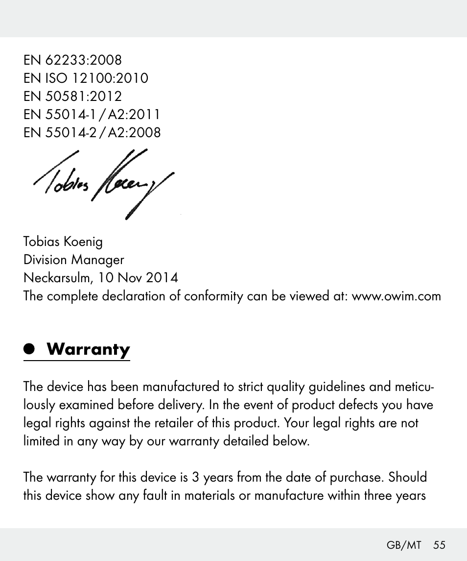 Warranty | Silvercrest Z31437 User Manual | Page 55 / 69