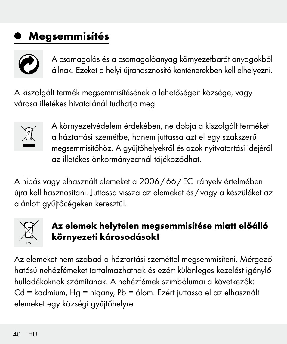 Megsemmisítés | Silvercrest Z31437 User Manual | Page 40 / 92