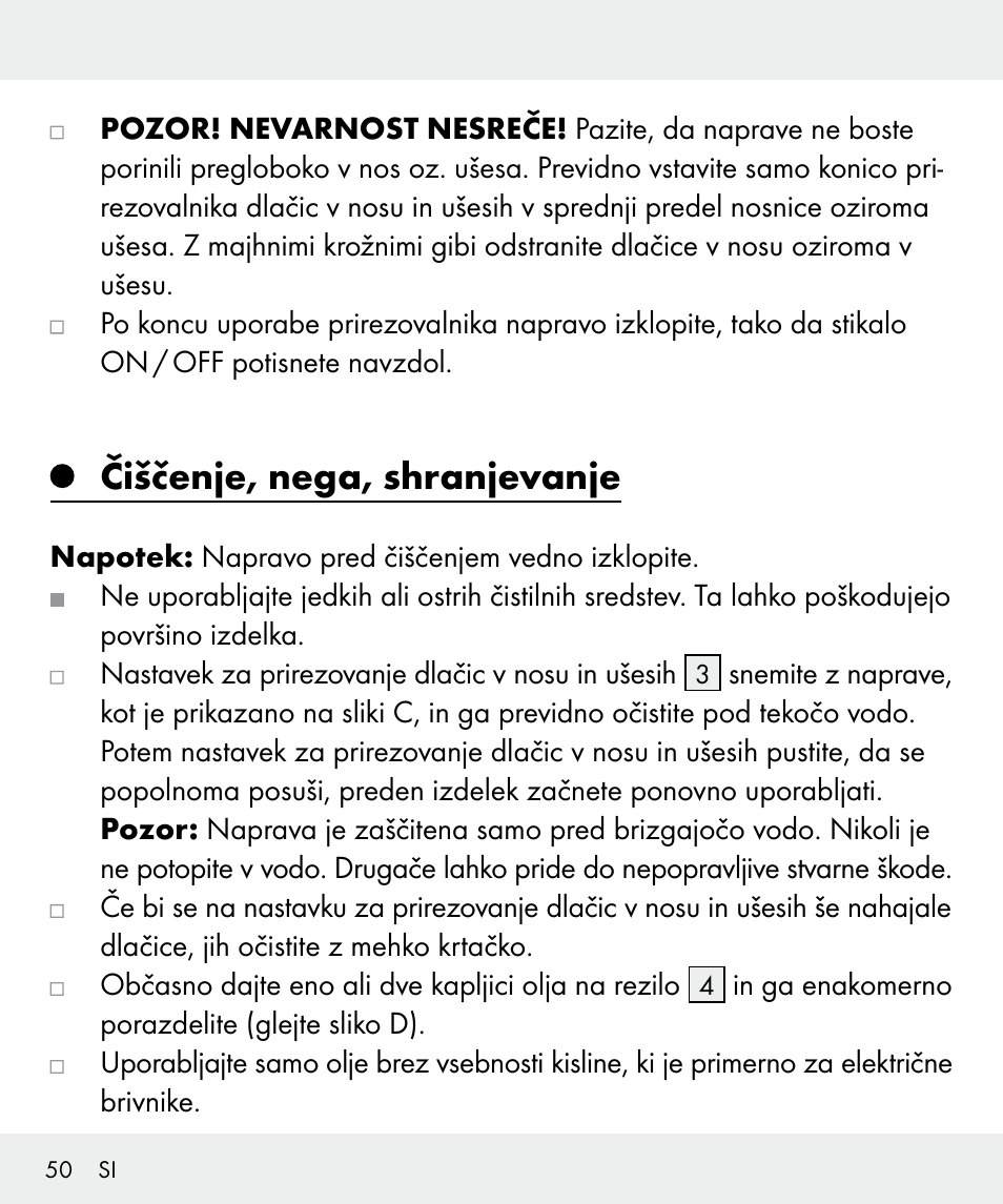 Čiščenje, nega, shranjevanje | Silvercrest Z31437 User Manual | Page 50 / 92