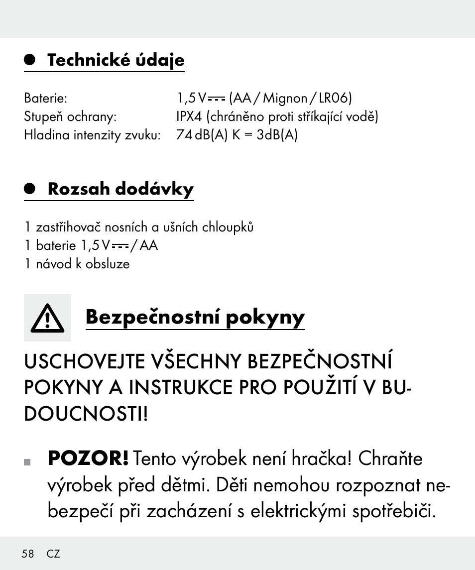 Pozor | Silvercrest Z31437 User Manual | Page 58 / 92