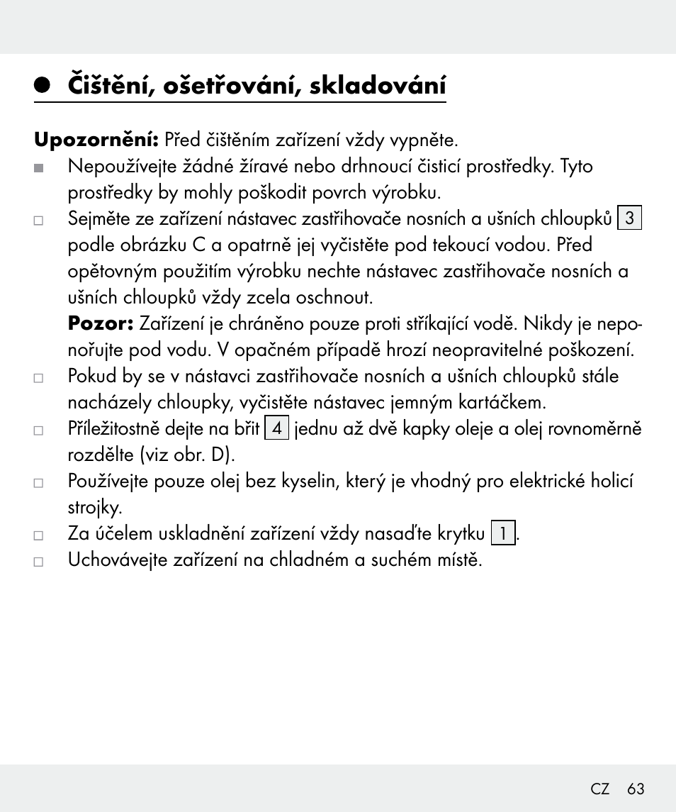Čištění, ošetřování, skladování | Silvercrest Z31437 User Manual | Page 63 / 92