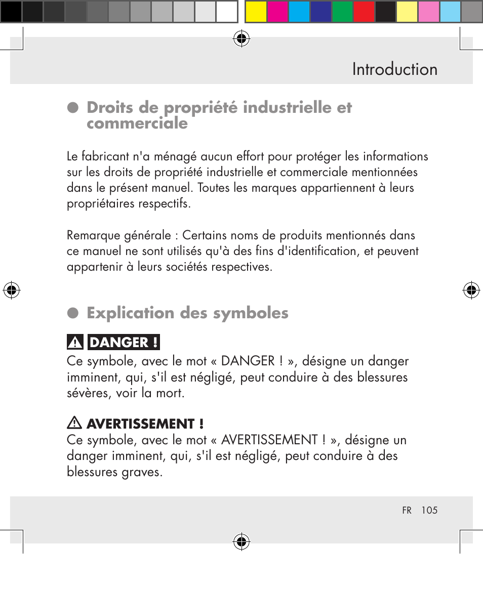 Introduction, Droits de propriété industrielle et commerciale, Explication des symboles | Silvercrest SWS-A1 User Manual | Page 105 / 190