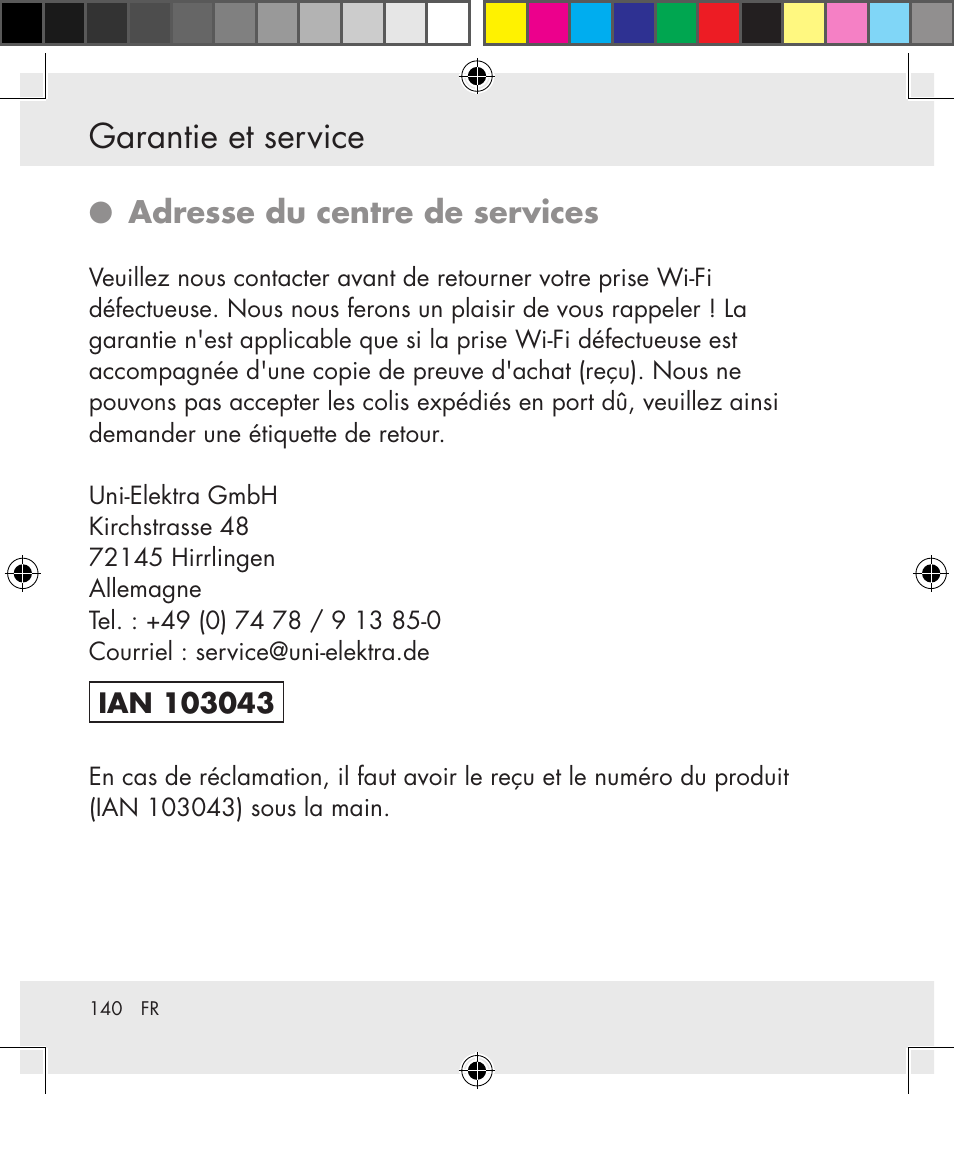 Garantie et service, Adresse du centre de services | Silvercrest SWS-A1 User Manual | Page 140 / 190