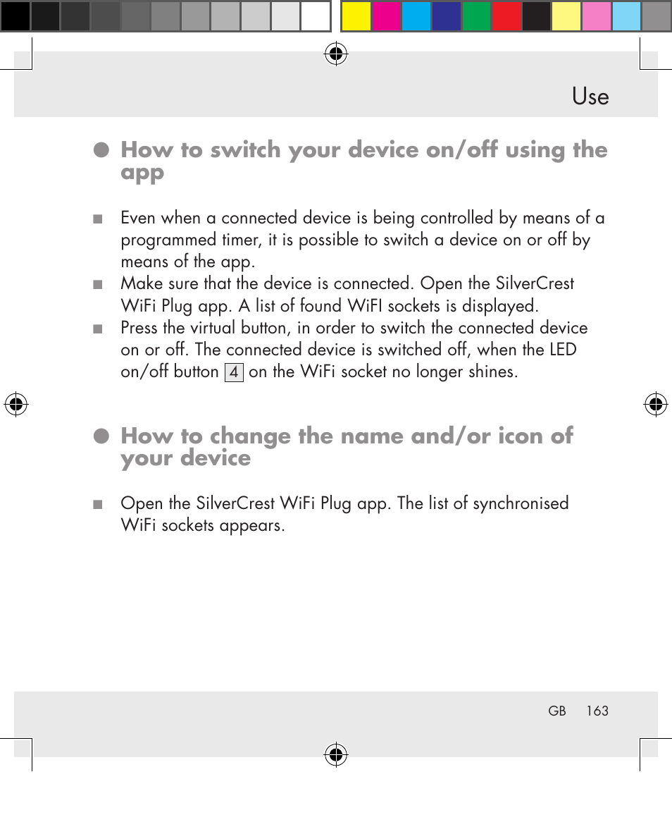 How to switch your device on/off using the app, How to change the name and/or icon of your device | Silvercrest SWS-A1 User Manual | Page 163 / 190