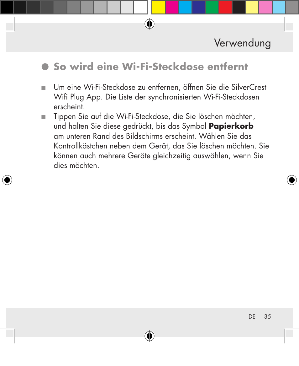 Verwendung, So wird eine wi‑fi‑steckdose entfernt | Silvercrest SWS-A1 User Manual | Page 35 / 190