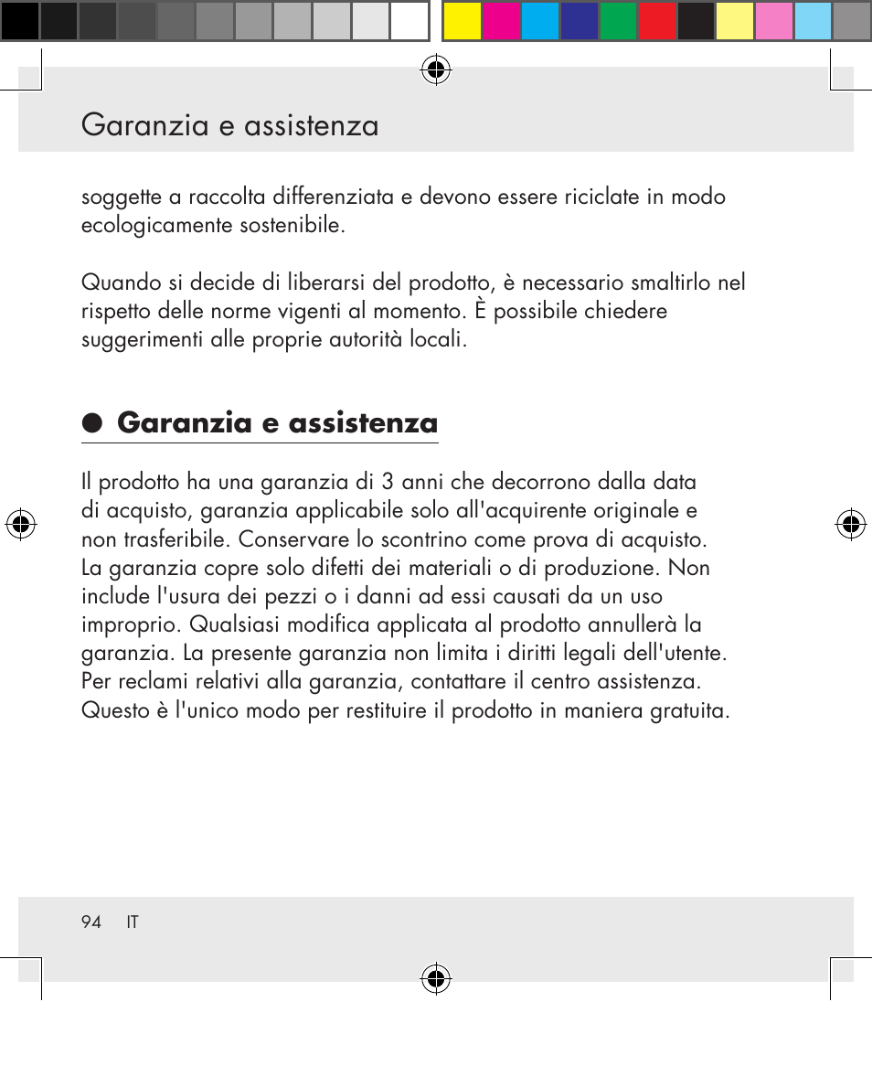 Garanzia e assistenza | Silvercrest SWS-A1 User Manual | Page 94 / 190