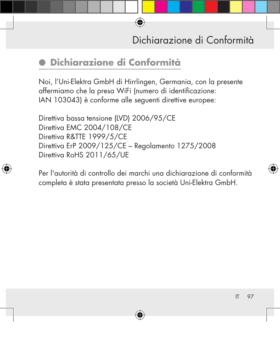 Dichiarazione di conformità | Silvercrest SWS-A1 User Manual | Page 97 / 190