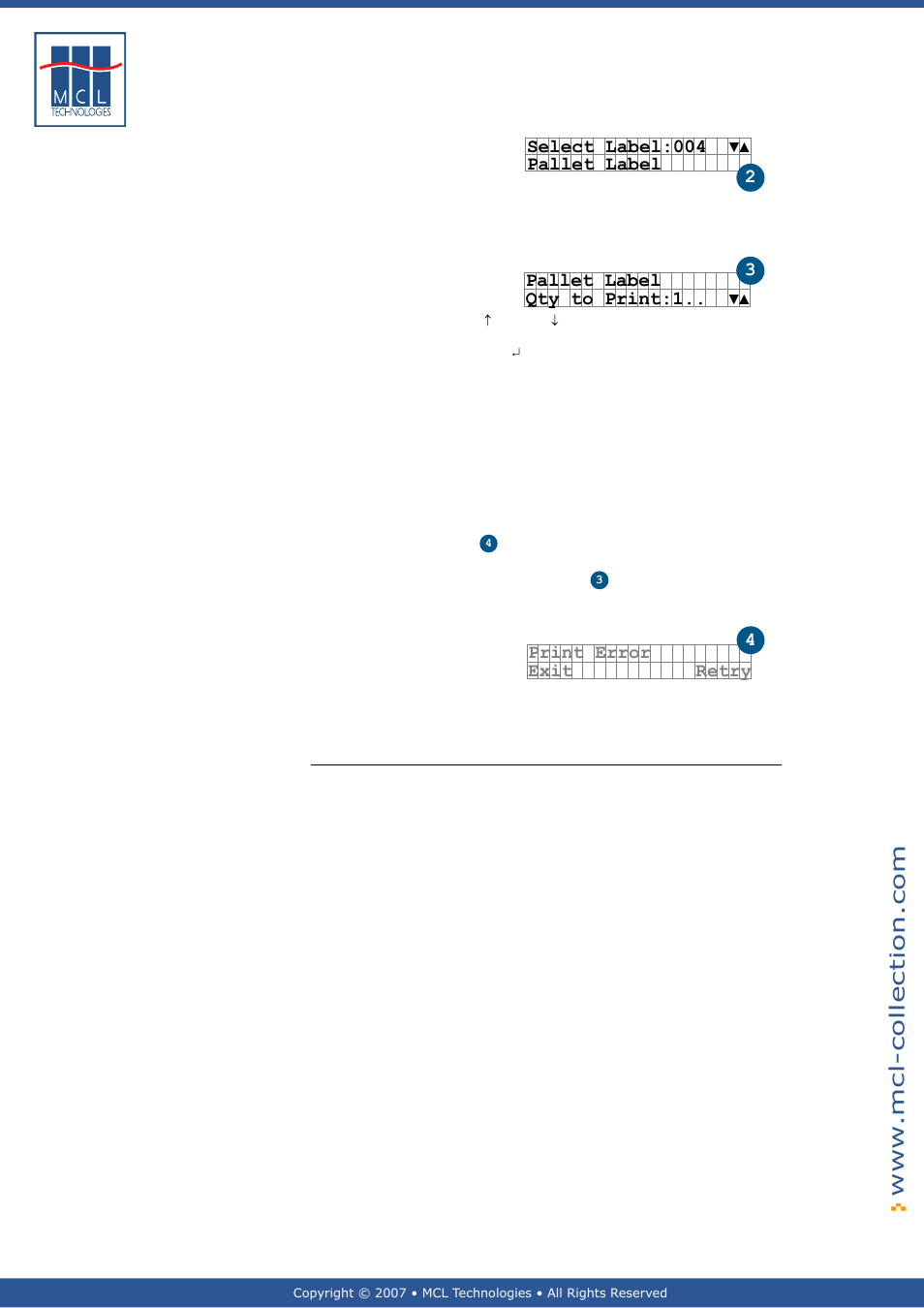 Labels, Select label:004, Pallet label 2 | Pallet label qty to print:1, Print error exit retry 4 | Datamax 123 Print v1.1x User Manual | Page 10 / 226