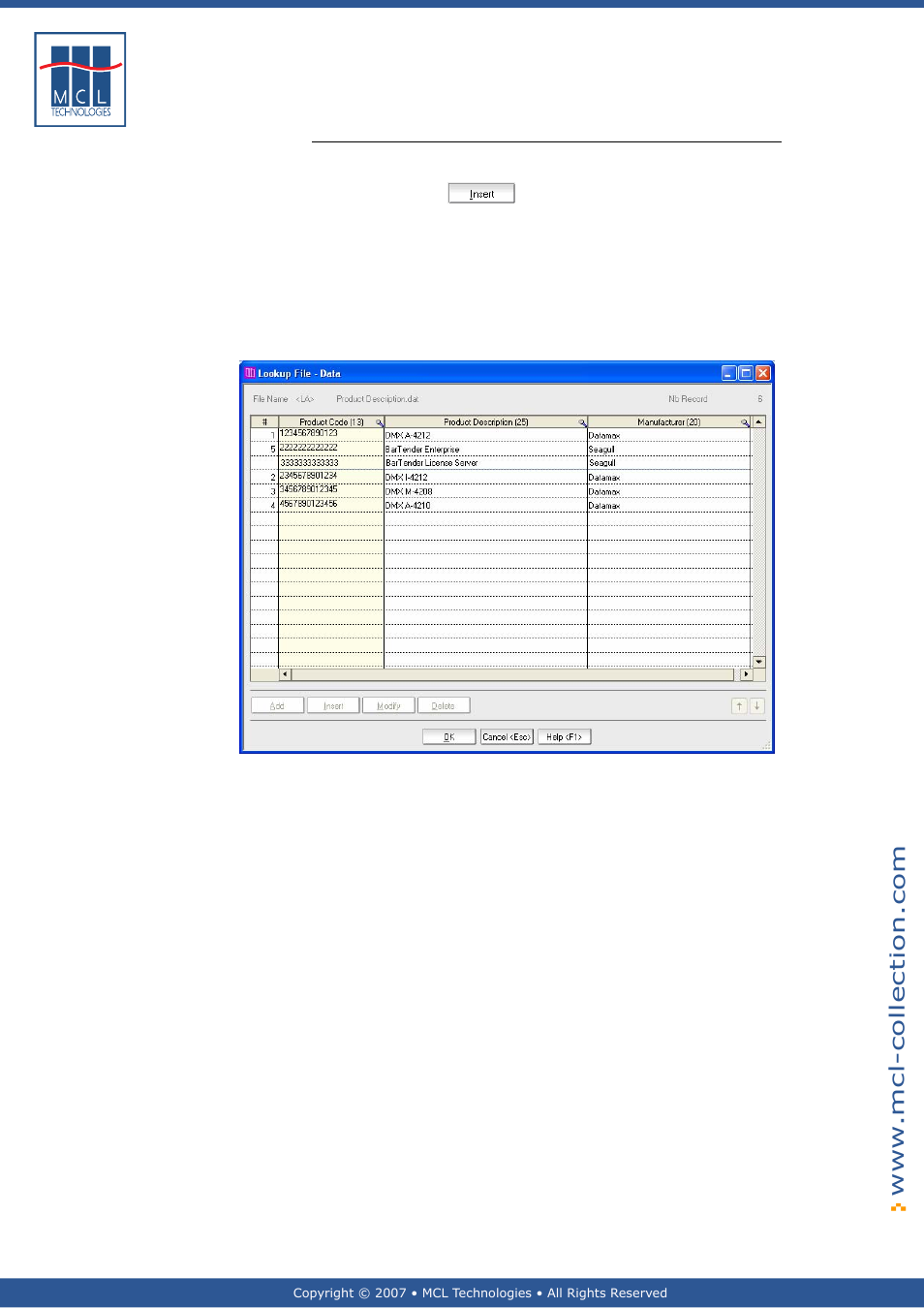 Insert a record | Datamax 123 Print v1.1x User Manual | Page 107 / 226