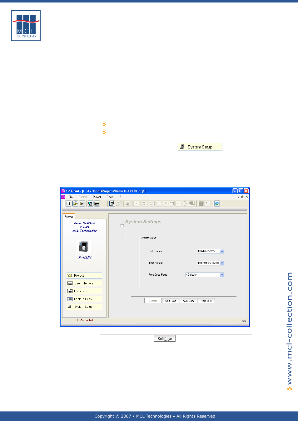 Soft keys setup – graphical display only, General introduction, Soft keys setup | Section, 1 - soft keys setup | Datamax 123 Print v1.1x User Manual | Page 112 / 226