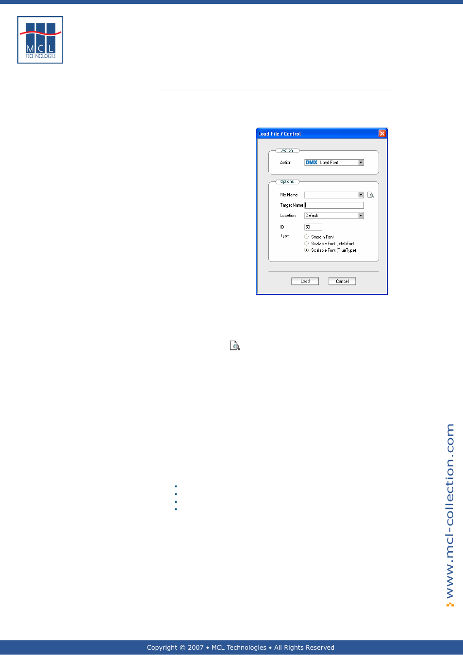 Load font, Load font action, Load font options | Datamax 123 Print v1.1x User Manual | Page 197 / 226