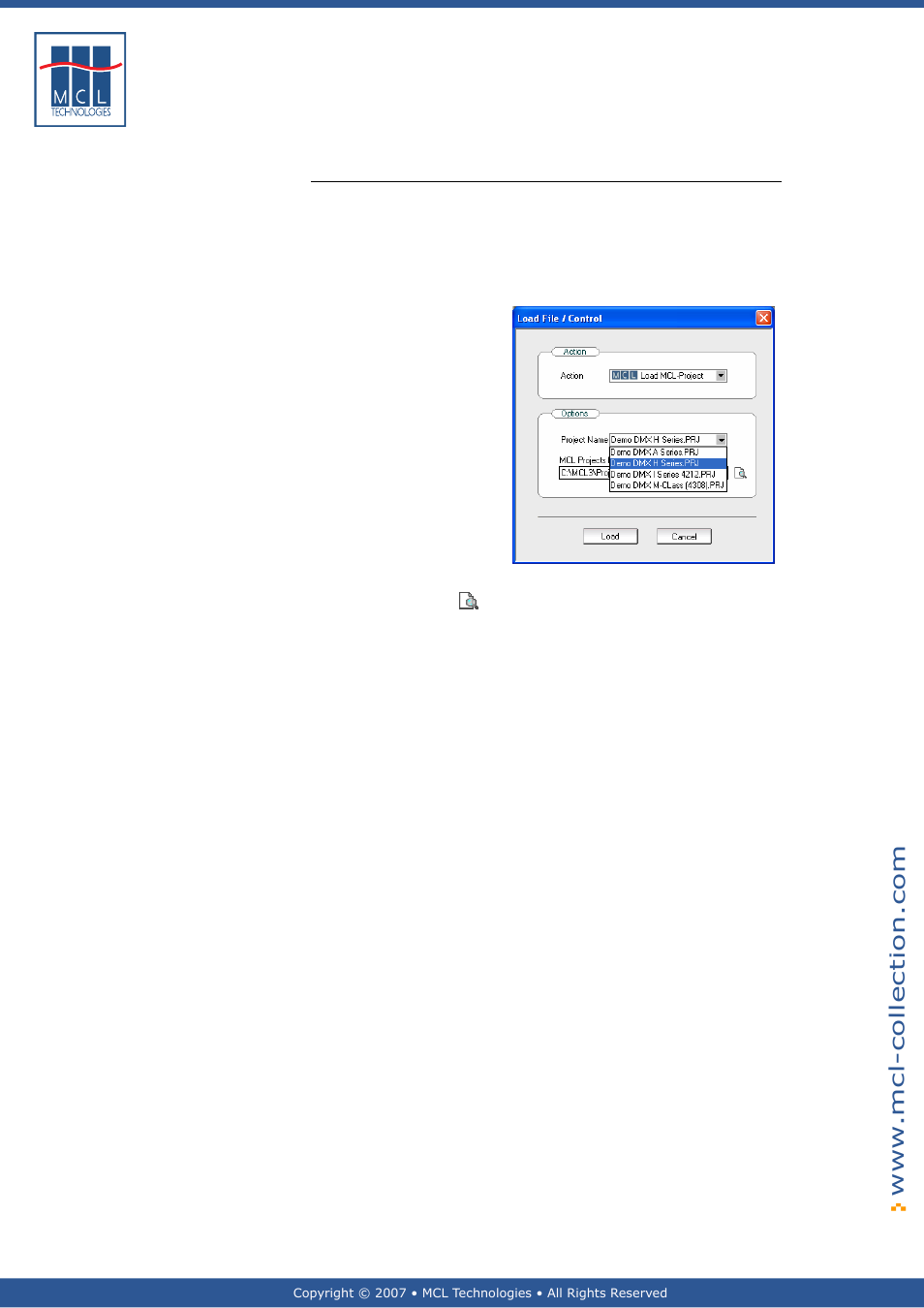 Load mcl-project, Load mcl project action, Load project options | Datamax 123 Print v1.1x User Manual | Page 204 / 226