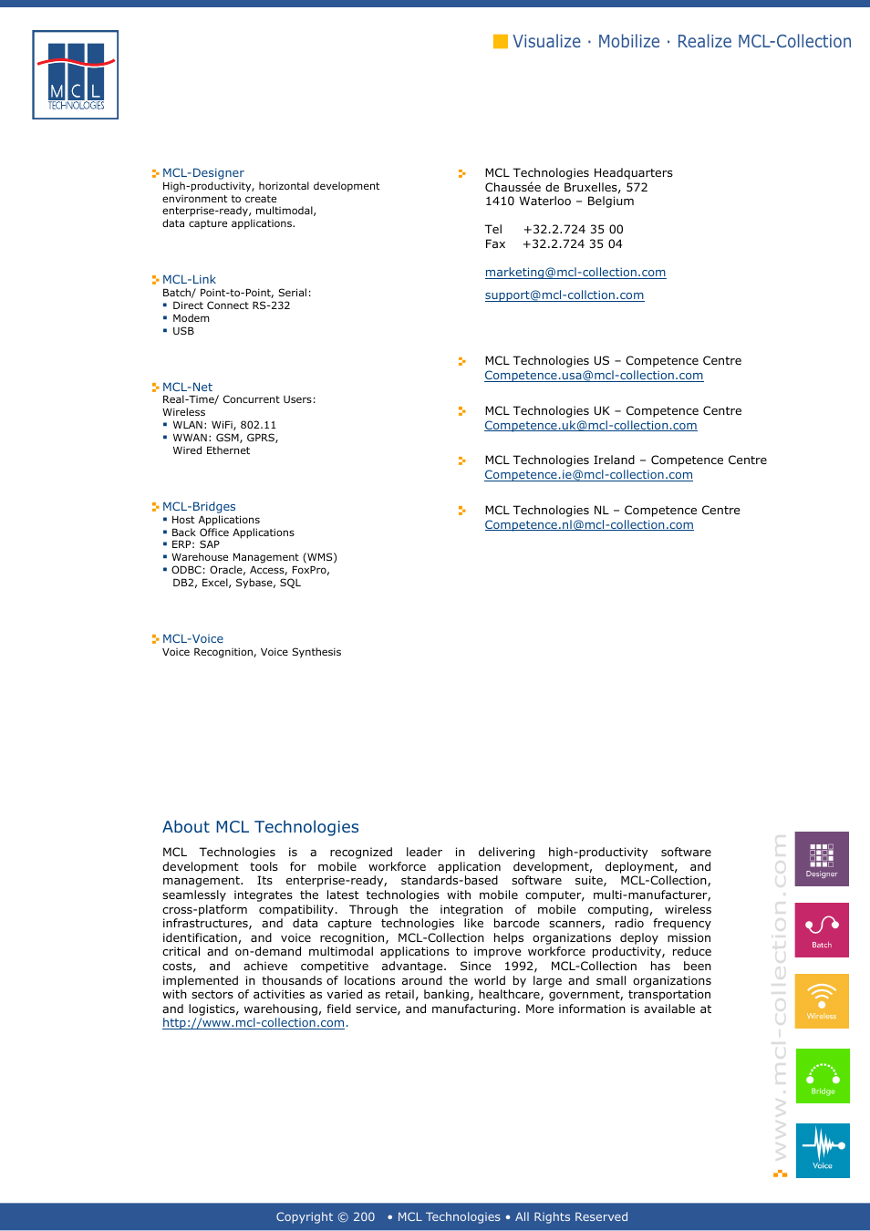 About mcl technologies, Visualize · mobilize · realize mcl-collection | Datamax 123 Print v1.1x User Manual | Page 226 / 226