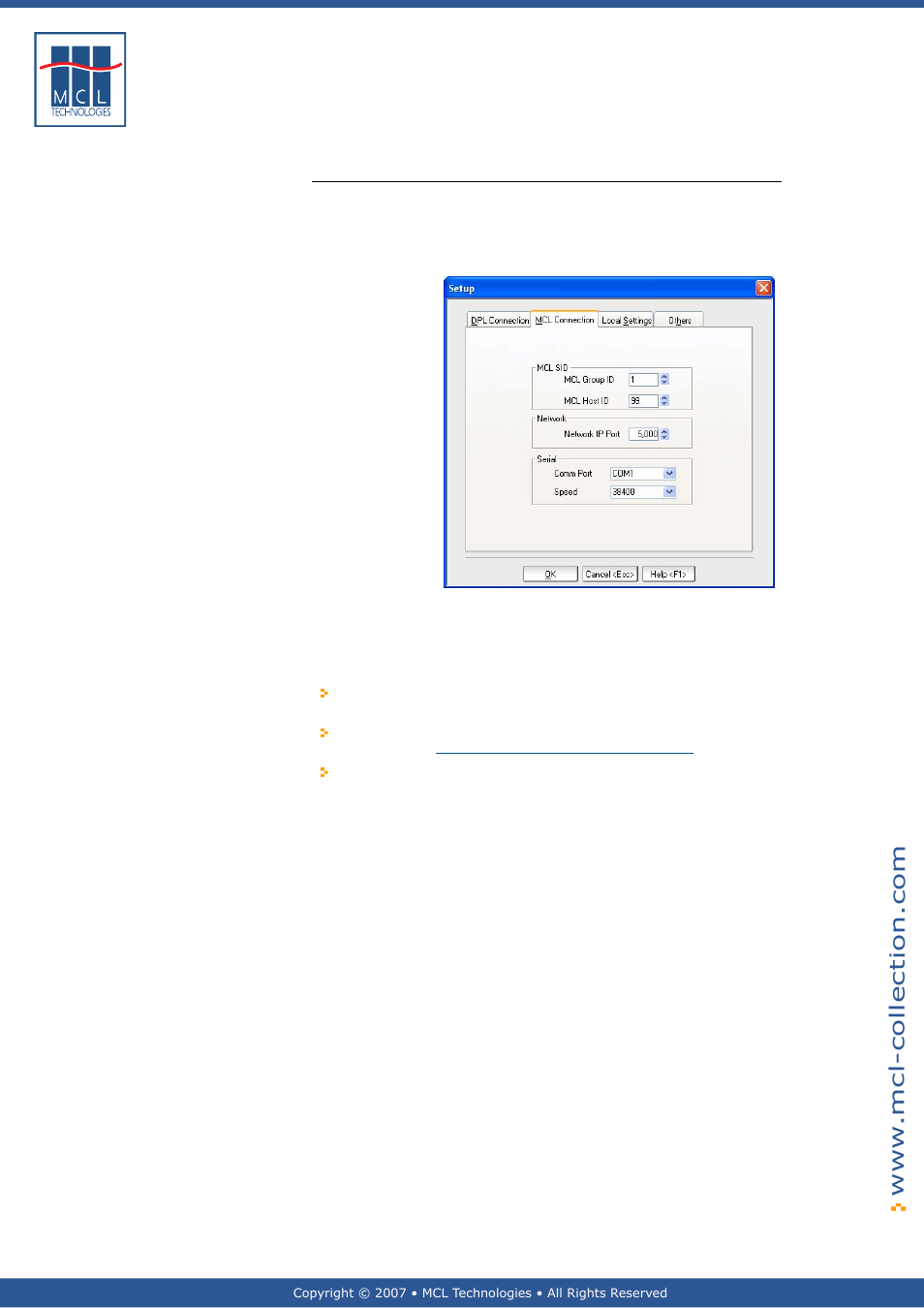 Mcl connection, Given in, Section 2.3.2 – mcl connection | Datamax 123 Print v1.1x User Manual | Page 27 / 226