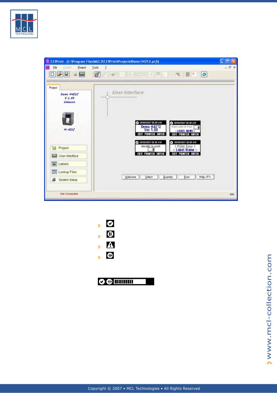 Graphical display - small, Graphical display -status toolbar | Datamax 123 Print v1.1x User Manual | Page 37 / 226