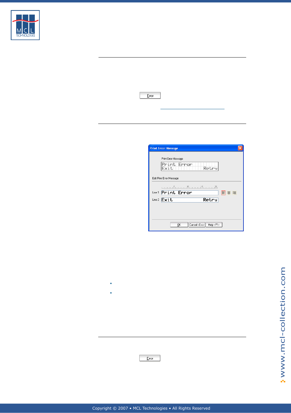 Print error message screen, Text display, Graphical display - large | Datamax 123 Print v1.1x User Manual | Page 48 / 226