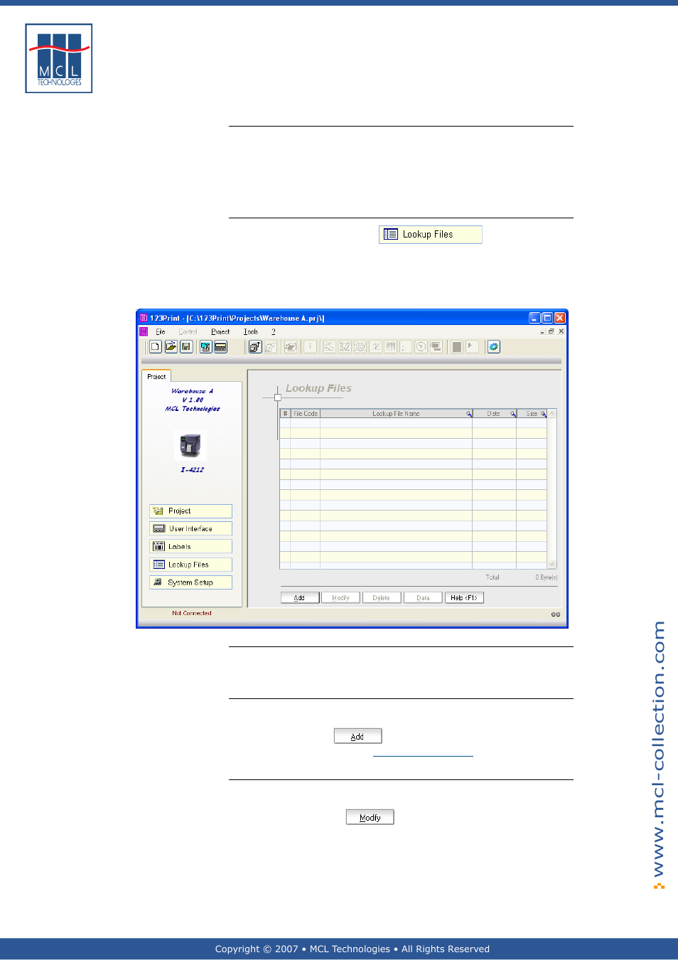 Lookup files, General introduction, Add lookup file | Modify lookup properties | Datamax 123 Print v1.1x User Manual | Page 89 / 226