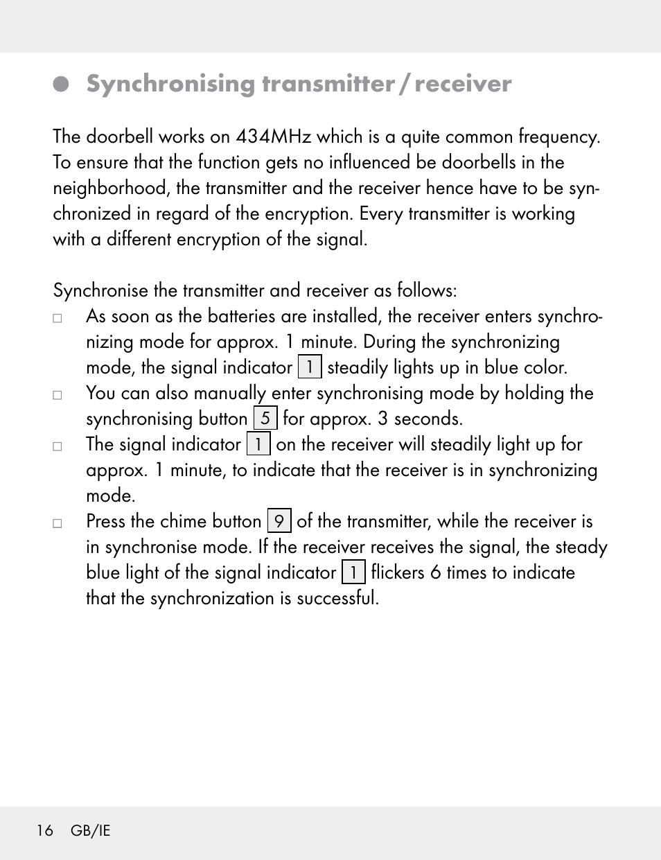 Synchronising transmitter / receiver | Silvercrest 104412-14-01/104412-14-02 User Manual | Page 16 / 97